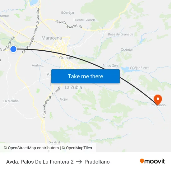 Avda. Palos De La Frontera 2 to Pradollano map