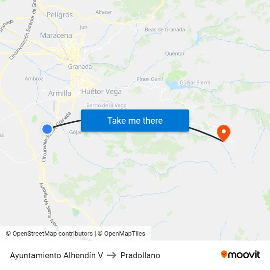Ayuntamiento Alhendín V to Pradollano map