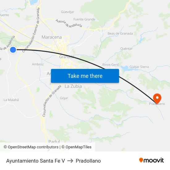 Ayuntamiento Santa Fe V to Pradollano map