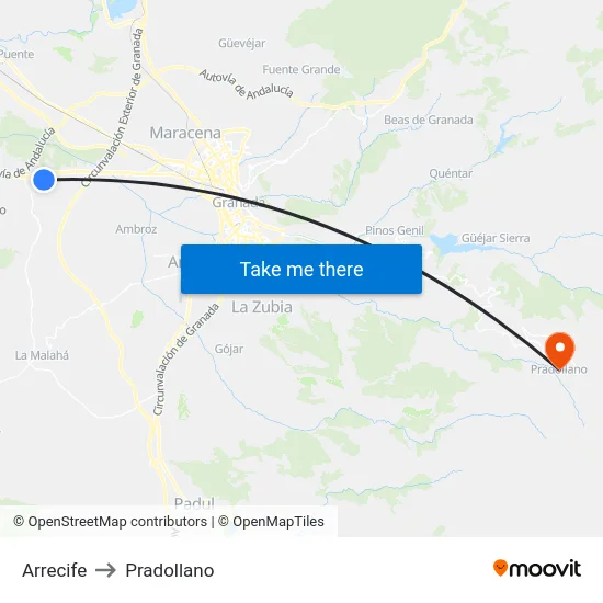 Arrecife to Pradollano map