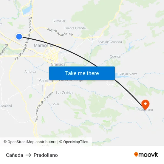 Cañada to Pradollano map