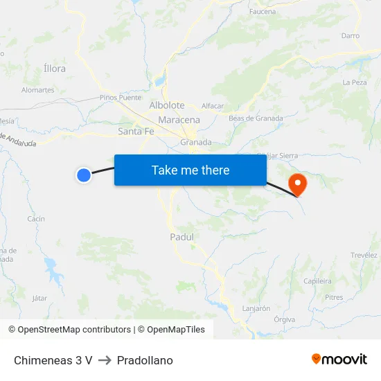 Chimeneas 3 V to Pradollano map