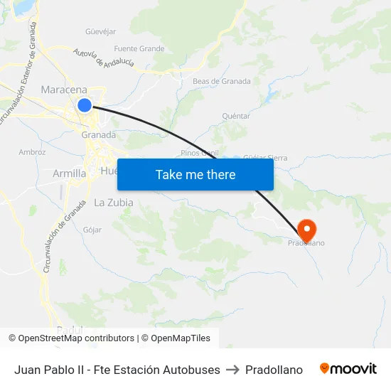 Juan Pablo II - Fte Estación Autobuses to Pradollano map