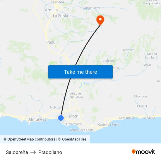Salobreña to Pradollano map