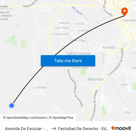 Avenida De Escúzar - Centro Citai to Factultad De Derecho - Edificio Aulario map