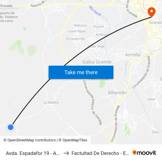 Avda. Espadafor 19 - Aceites Maeva to Factultad De Derecho - Edificio Aulario map