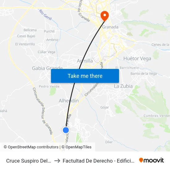 Cruce Suspiro Del Moro to Factultad De Derecho - Edificio Aulario map