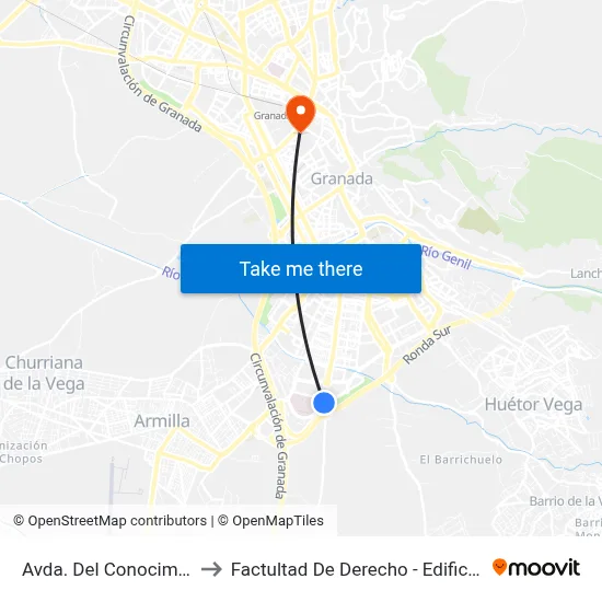 Avda. Del Conocimiento 2 to Factultad De Derecho - Edificio Aulario map