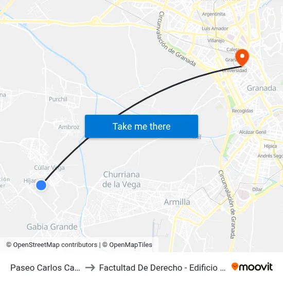 Paseo Carlos Cano V to Factultad De Derecho - Edificio Aulario map
