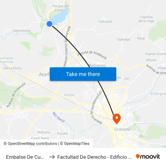 Embalse De Cubillas to Factultad De Derecho - Edificio Aulario map