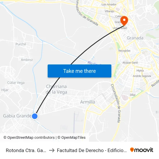 Rotonda Ctra. Gabia V to Factultad De Derecho - Edificio Aulario map