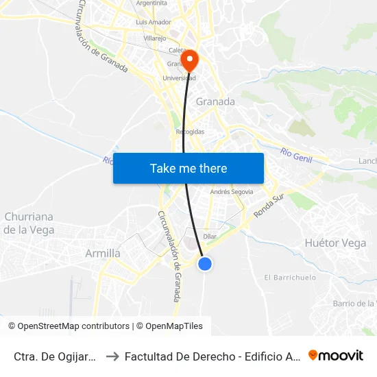 Ctra. De Ogijares 2 to Factultad De Derecho - Edificio Aulario map