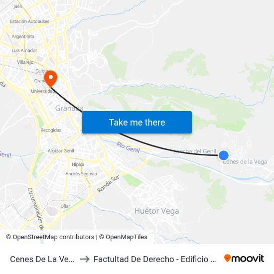 Cenes De La Vega 6 to Factultad De Derecho - Edificio Aulario map