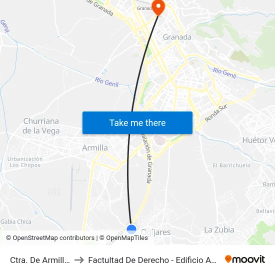 Ctra. De Armilla 3 to Factultad De Derecho - Edificio Aulario map
