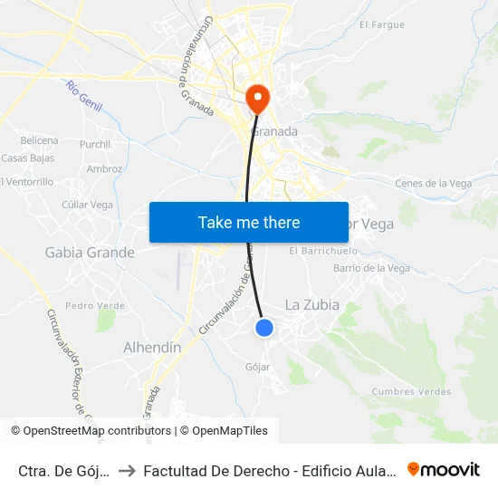 Ctra. De Gójar to Factultad De Derecho - Edificio Aulario map