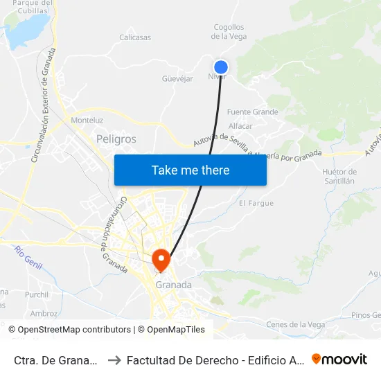 Ctra. De Granada 1 to Factultad De Derecho - Edificio Aulario map