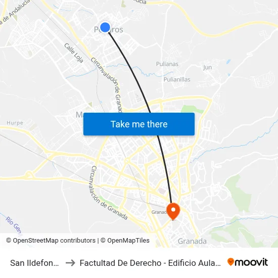 San Ildefonso to Factultad De Derecho - Edificio Aulario map