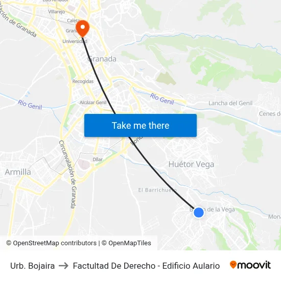 Urb. Bojaira to Factultad De Derecho - Edificio Aulario map