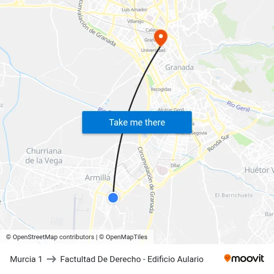 Murcia 1 to Factultad De Derecho - Edificio Aulario map