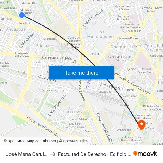 José María Carulla 10 to Factultad De Derecho - Edificio Aulario map