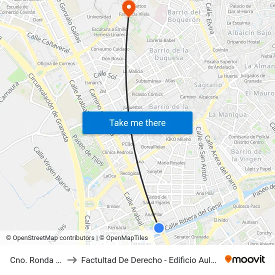 Cno. Ronda 27 to Factultad De Derecho - Edificio Aulario map