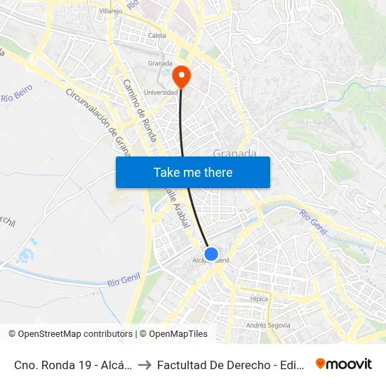 Cno. Ronda 19 - Alcázar Genil to Factultad De Derecho - Edificio Aulario map