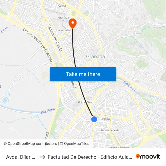 Avda. Dílar 14 to Factultad De Derecho - Edificio Aulario map