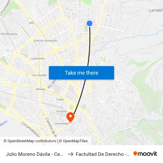 Julio Moreno Dávila - Centro Cívico Norte to Factultad De Derecho - Edificio Aulario map