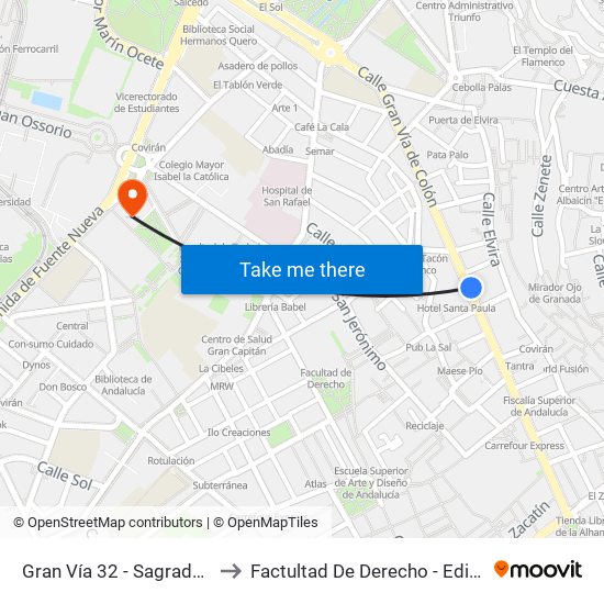 Gran Vía 32 - Sagrado Corazón to Factultad De Derecho - Edificio Aulario map