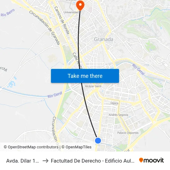 Avda. Dílar 121 to Factultad De Derecho - Edificio Aulario map