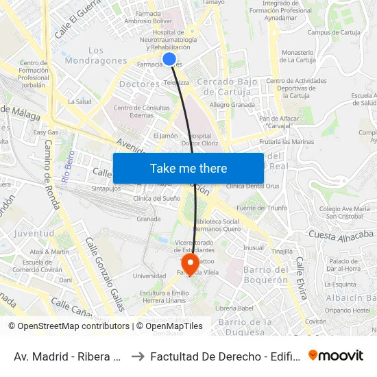 Av. Madrid - Ribera Del Beiro to Factultad De Derecho - Edificio Aulario map