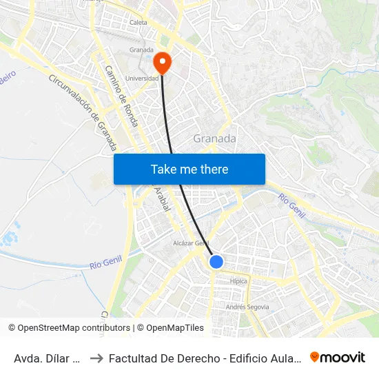 Avda. Dílar 10 to Factultad De Derecho - Edificio Aulario map