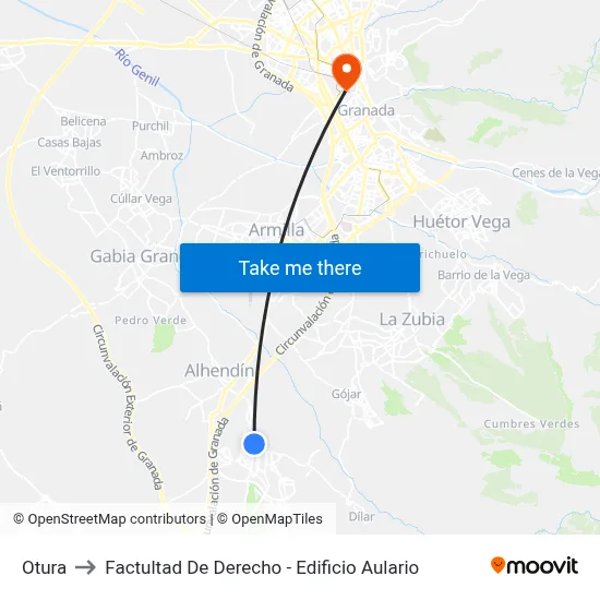 Otura to Factultad De Derecho - Edificio Aulario map