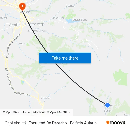 Capileira to Factultad De Derecho - Edificio Aulario map