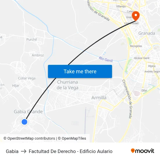Gabia to Factultad De Derecho - Edificio Aulario map