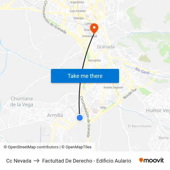 Cc Nevada to Factultad De Derecho - Edificio Aulario map