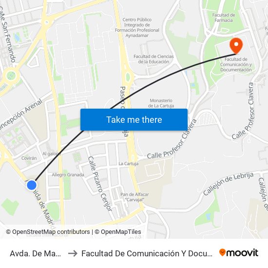 Avda. De Madrid 1 to Facultad De Comunicación Y Documentación map