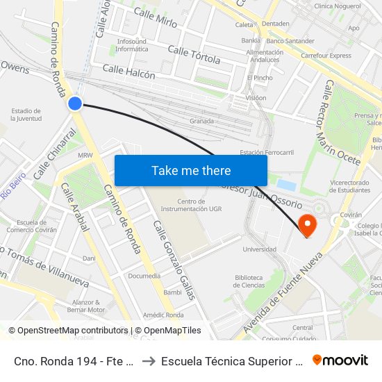 Cno. Ronda 194 - Fte Estadio De La Juventud to Escuela Técnica Superior De Ingeniería De Edificación map