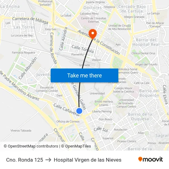 Cno. Ronda 125 to Hospital Virgen de las Nieves map