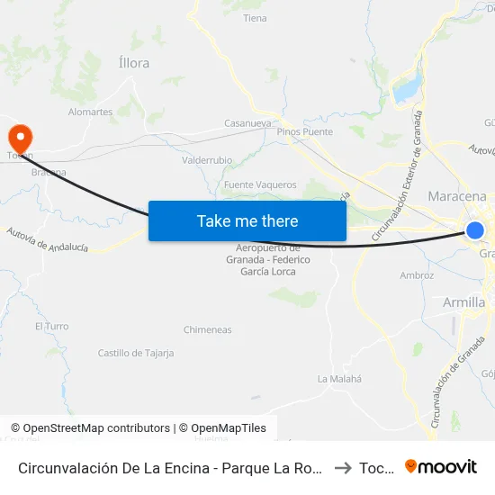 Circunvalación De La Encina - Parque La Rosaleda to Tocón map