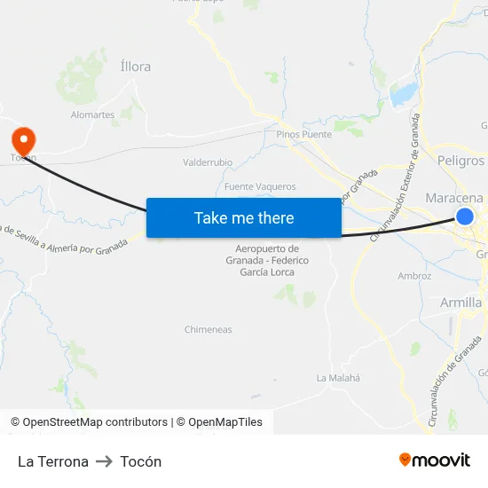 La Terrona to Tocón map