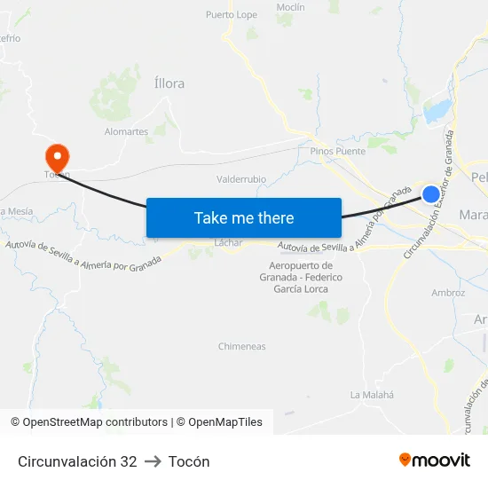 Circunvalación 32 to Tocón map