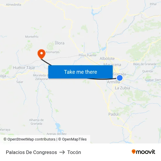 Palacios De Congresos to Tocón map
