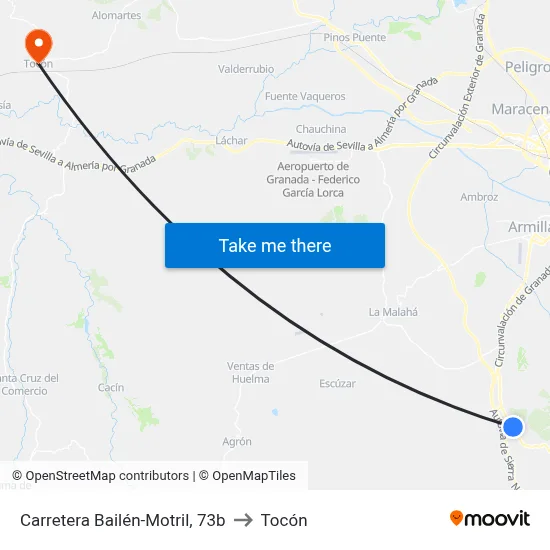 Carretera Bailén-Motril, 73b to Tocón map