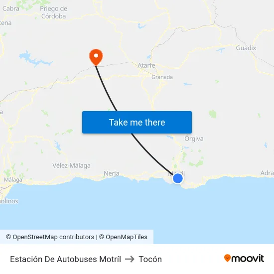 Estación De Autobuses Motríl to Tocón map