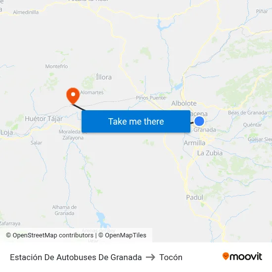 Estación De Autobuses De Granada to Tocón map