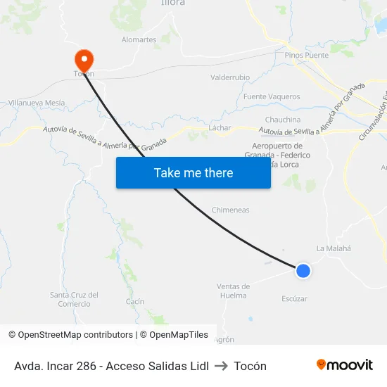 Avda. Incar 286 - Acceso Salidas Lidl to Tocón map