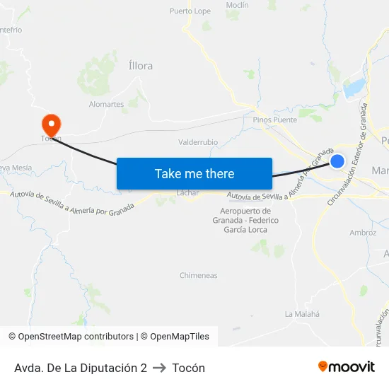 Avda. De La Diputación 2 to Tocón map