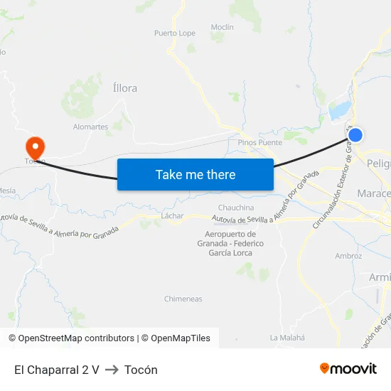 El Chaparral 2 V to Tocón map