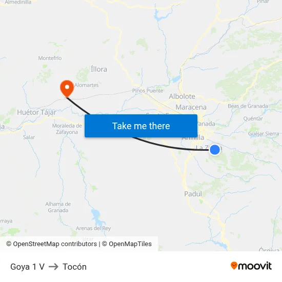 Goya 1 V to Tocón map